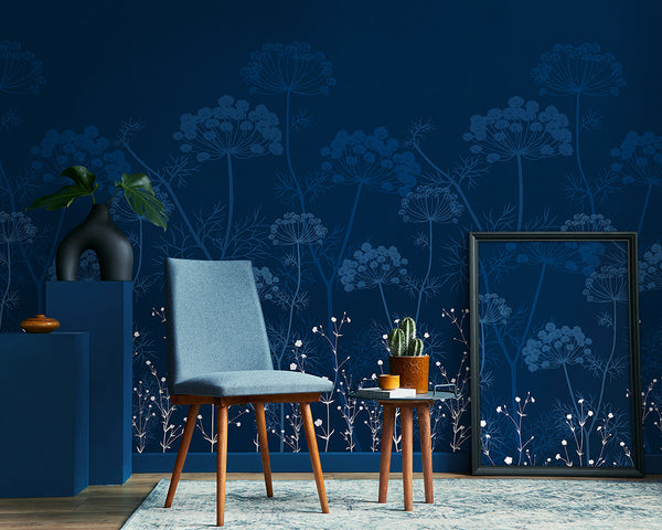 Papier peint panoramique Fleur bleu nuit - La nuit des FLEURS