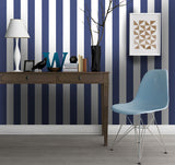 Papier peint rayures larges bleu