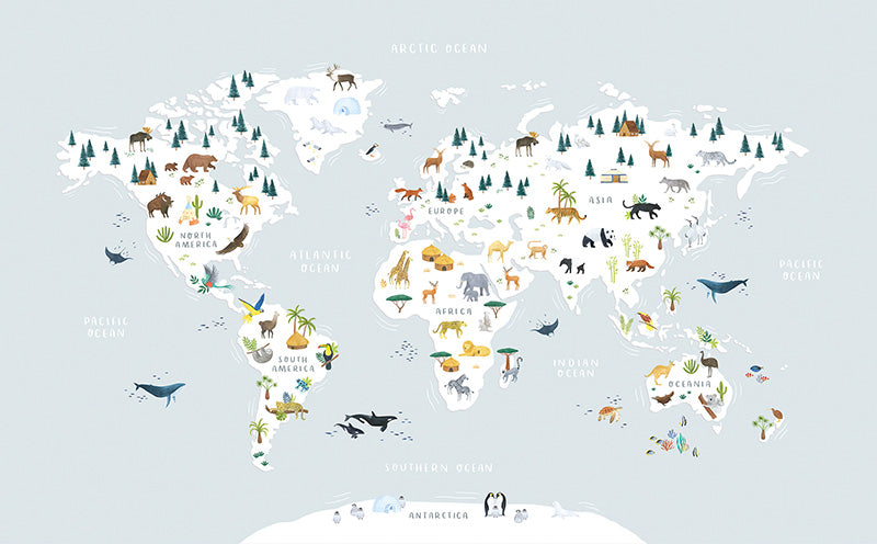 Papier peint panoramique animaux - Animals World Map