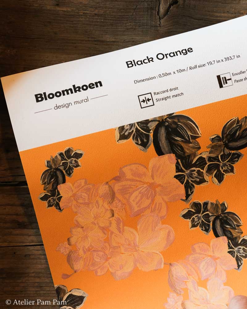 Papier peint floral - Black Orange
