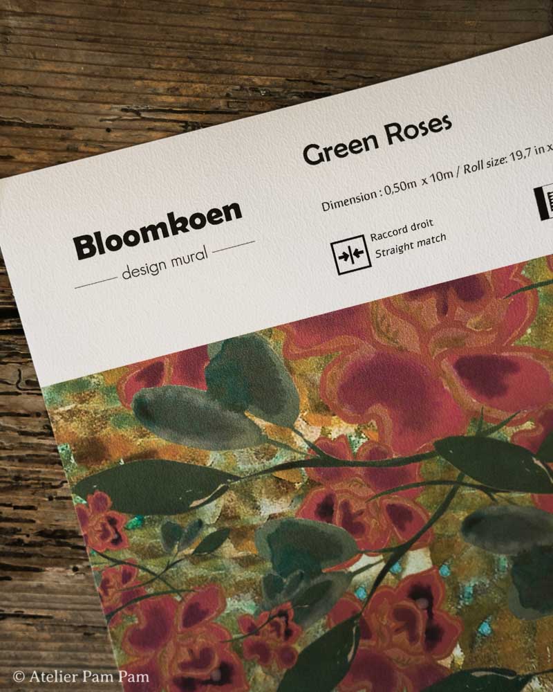 Papier peint floral - Green Roses
