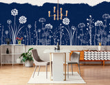 Papier peint fleurs des champs bleu nuit
