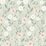 PAPIER PEINT ENFANT - ÉCLOSION FLORALE (FOND VERT)