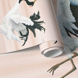 Papier peint Japon Grues Japonaises Terracotta