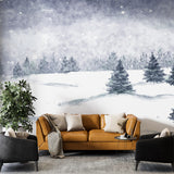 Papier peint panoramique paysage aquarelle Sous la neige