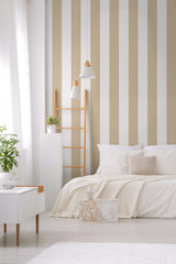 Papier peint rayures larges Isabelle - Rayures beige ou celadon