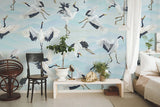 Papier peint Japon Envolée de Grues Bleuté
