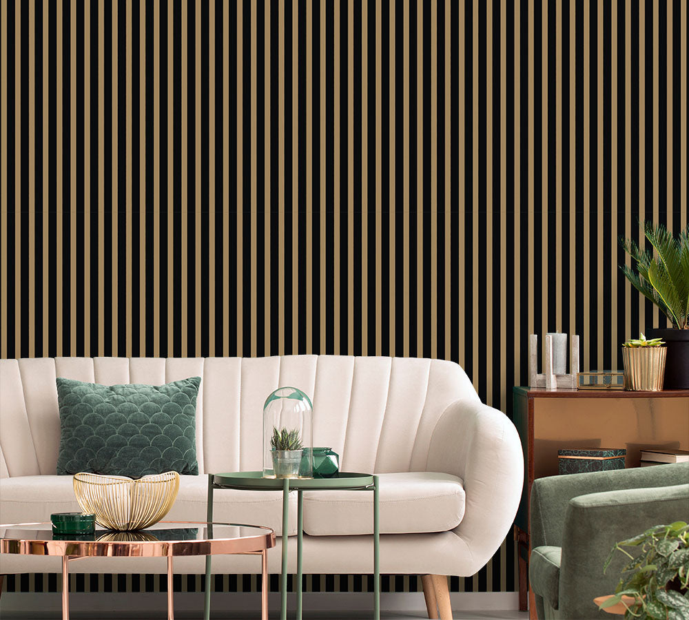 Papier-peint rayures noir et or - Tess – e-papier-peint.com, image size:1000x900