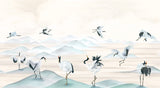 Papier peint Japon Grues Japonaises Céladon
