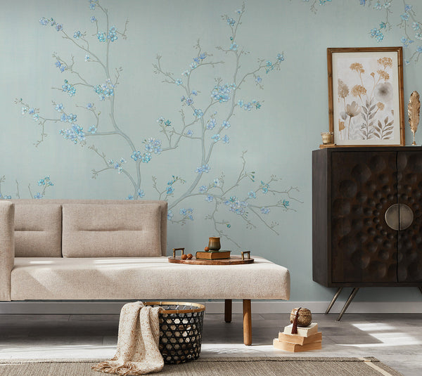 Papier peint fleur de cerisier Hanami Bleu