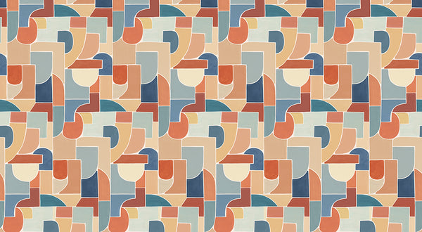 Papier peint géométrique - Géo Puzzle Bleu Terracotta