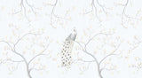 Papier peint Japon Paon aux Magnolias Gris Perle