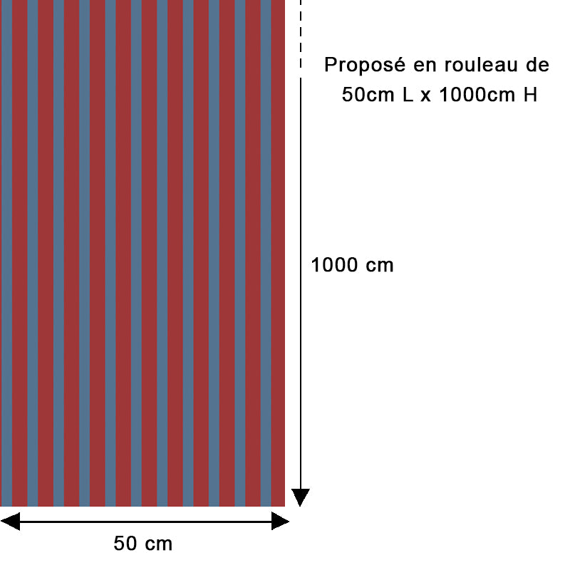 Papier peint rayures contemporaines rouge et bleu