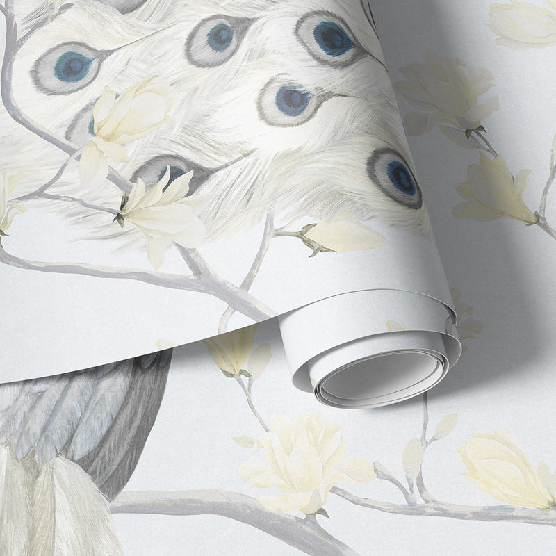 Papier peint Japon Paon aux Magnolias Crème