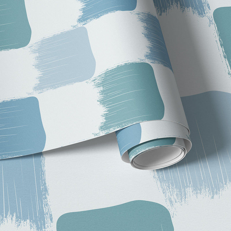 Papier peint panoramique Damier Pinceau Bleu