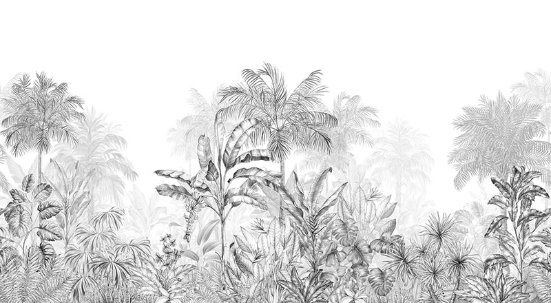 Papier peint graphique – Jungle Tropicale Monochrome noir