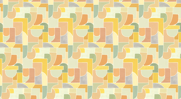 Papier peint géométrique - Géo Puzzle Jaune Abricot Amande