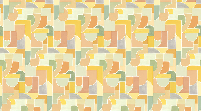 Papier peint géométrique - Géo Puzzle Jaune Abricot Amande