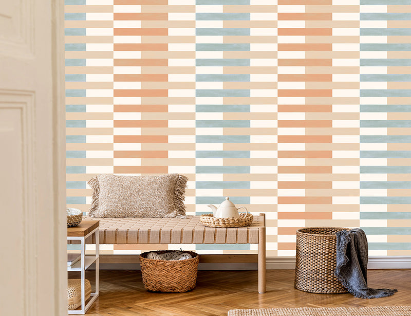 Papier peint panoramique Rayures Claudie Ciel Terracotta