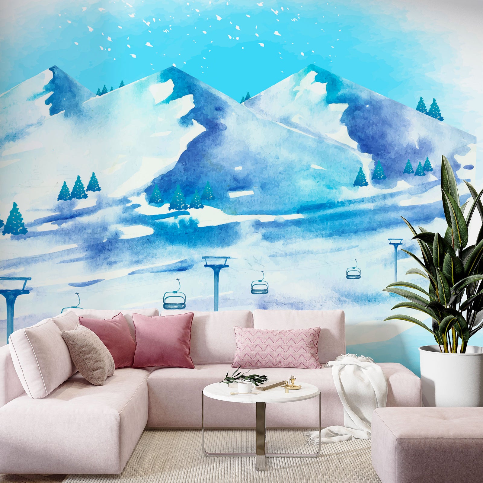 Papier Peint 3D Effet Montagne Bleue – Autocollant Amovible Romy, Déco Murale Stylée