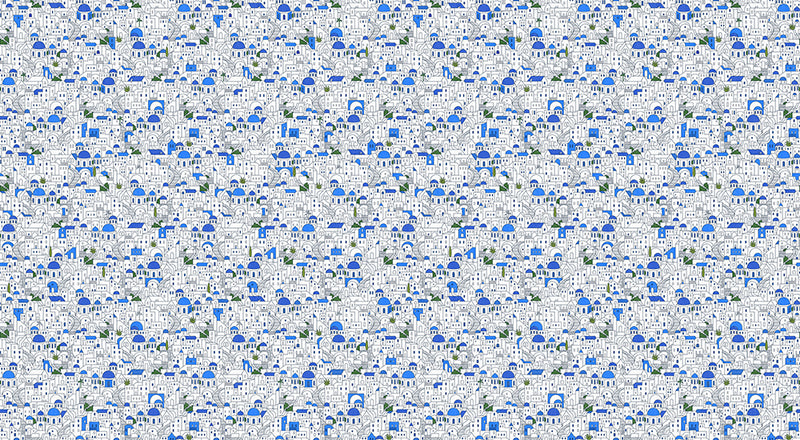 Papier peint panoramique Santorini Bleu Grec