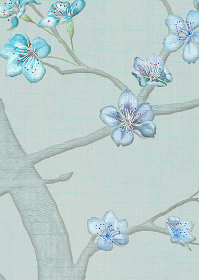 Echantillon papier peint fleur de cerisier Hanami Bleu