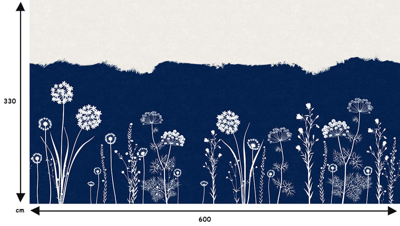 Papier peint fleurs des champs bleu nuit