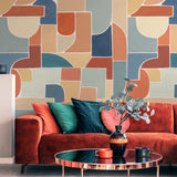 Papier peint géométrique - Géo Puzzle Bleu Terracotta