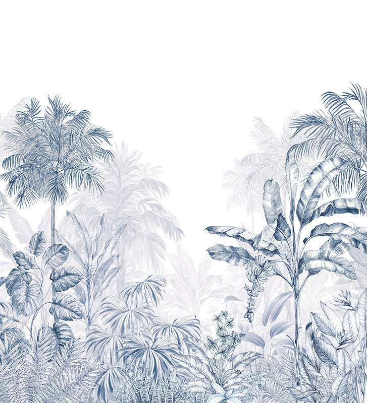 Papier peint graphique – Jungle Tropicale Monochrome marine