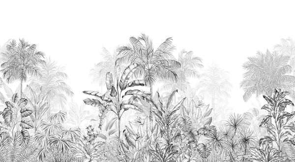 Papier peint graphique – Jungle Tropicale Monochrome noir