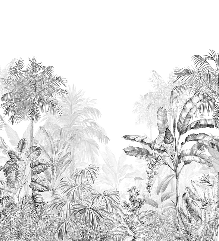 Papier peint graphique – Jungle Tropicale Monochrome noir