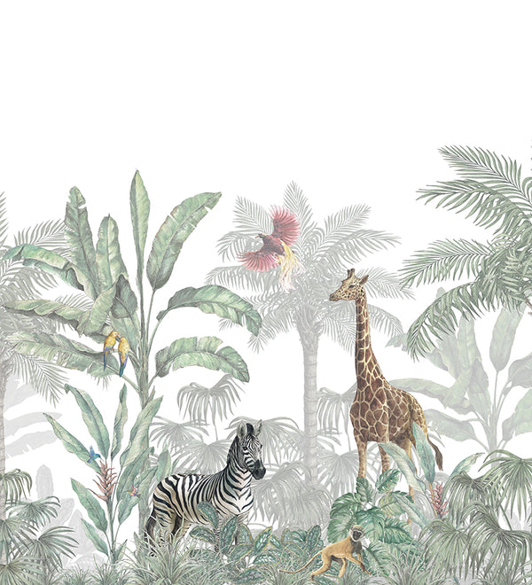 Papier peint panoramique enfant jungle tropicale et animaux - Savana