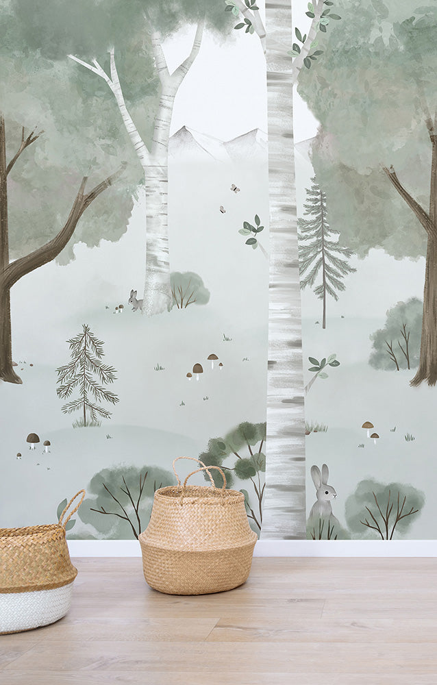 Papier peint panoramique animaux - Birch Forest