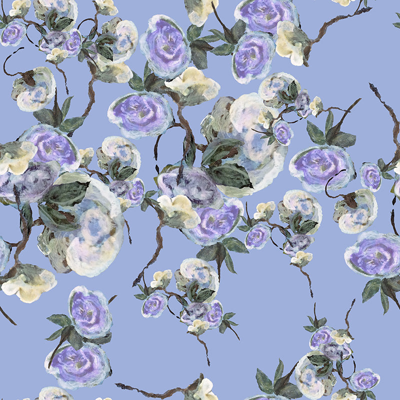 Papier peint floral - Bleu de roses sauvages