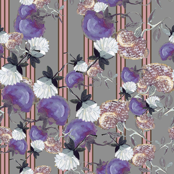 Papier peint floral - Chou Rayé Rose