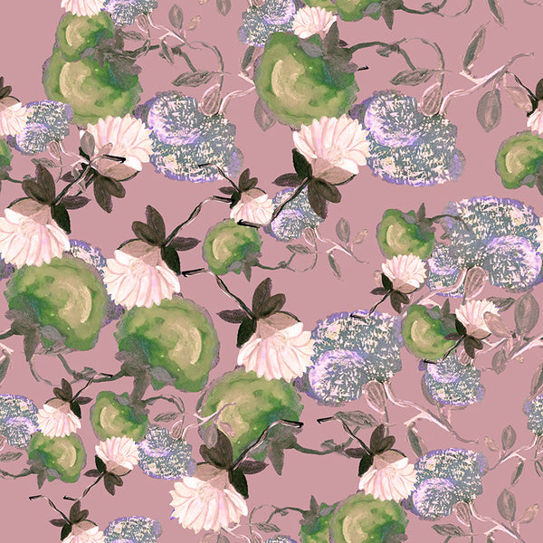Papier peint floral - Chou Vieux Rose
