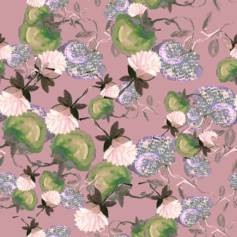 Papier peint floral - Chou Vieux Rose