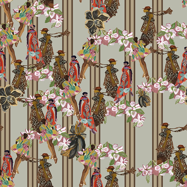Papier peint rayures floral - Foule Rayée