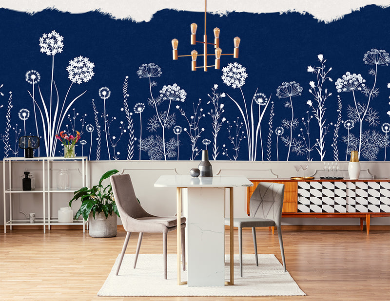 Papier peint fleurs des champs bleu nuit