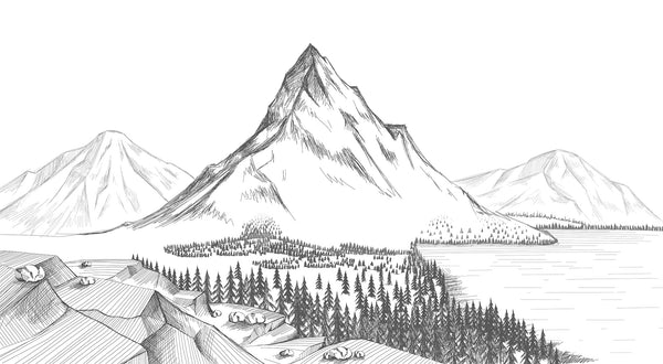 Papier peint panoramique montagne Scribble