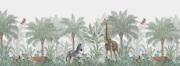 Papier peint panoramique enfant jungle tropicale et animaux - Savana
