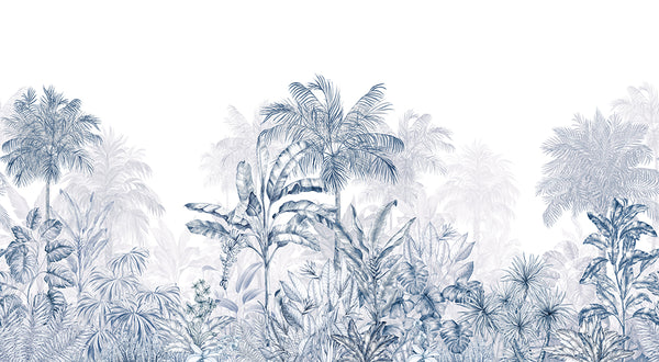 Papier peint graphique – Jungle Tropicale Monochrome marine