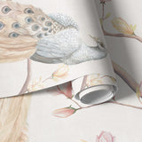 Papier peint Japon Paon aux Magnolias Gris Perle