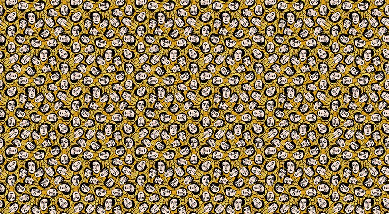 Papier peint Visage Abstrait Jaune et Or