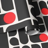 Papier peint graphique abstrait Bauhaus Anthracite