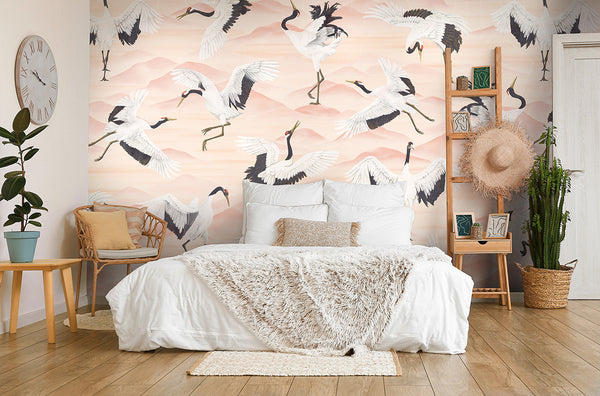 Papier peint Japon Envolée de Grues Pêche