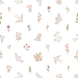 PAPIER PEINT ENFANT- HIRONDELLES ET FLEURS