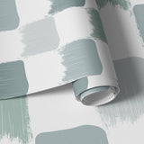 Papier peint panoramique Damier Pinceau Gris Vert