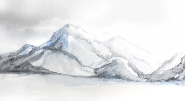 Papier peint panoramique montagnes aquarelle Brume