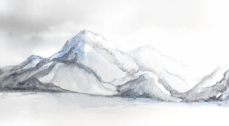 Papier peint panoramique montagnes aquarelle Brume